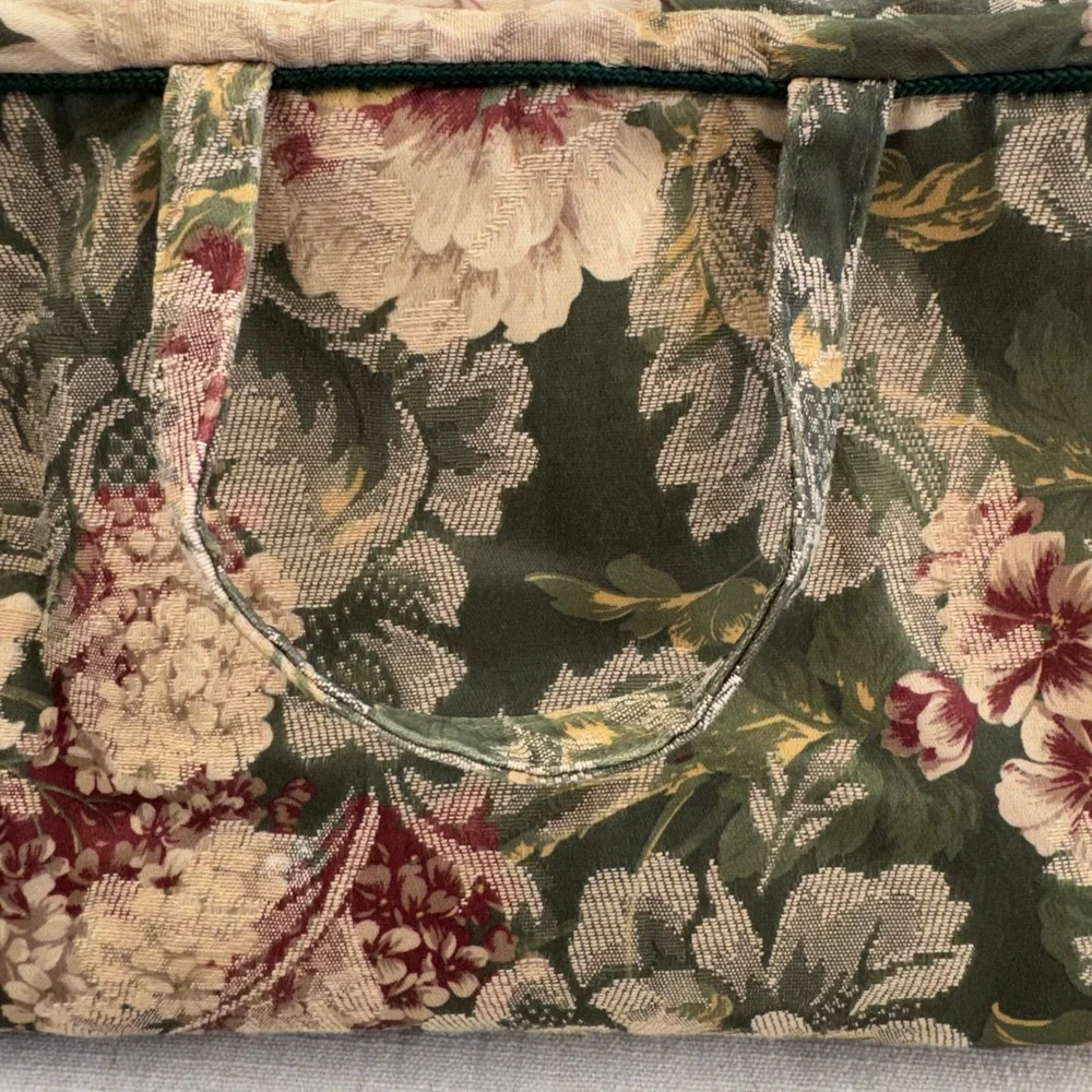 Vintage Floral Tapestry Toiletry Bag Travel Cosmetic Case Organizer Green Pink
